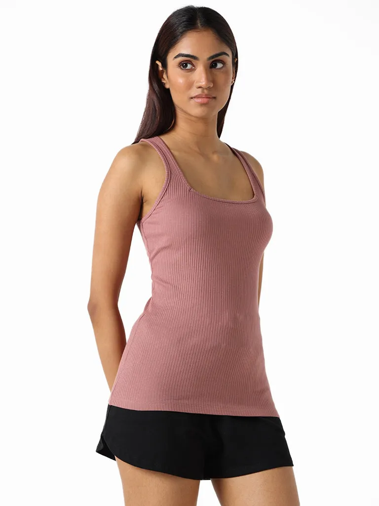 Wunderlove Rose Taupe Cotton Blend Ribbed Slim-Fit Camisole