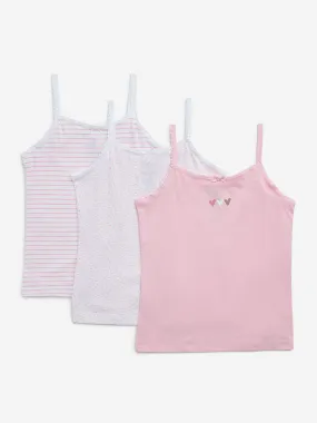 Y&F Kids Pink Heart Printed Cotton Camisoles - Pack of 3