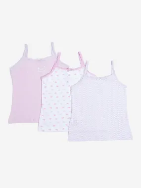 Y&F Kids Pink Printed Cotton Camisoles - Pack of 3