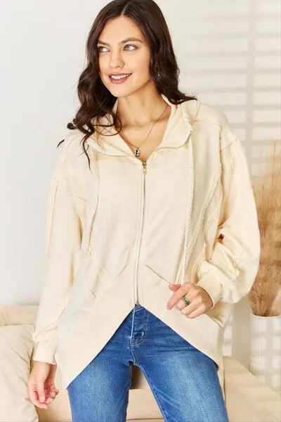 Zip Up High-Low Hem Hoodie